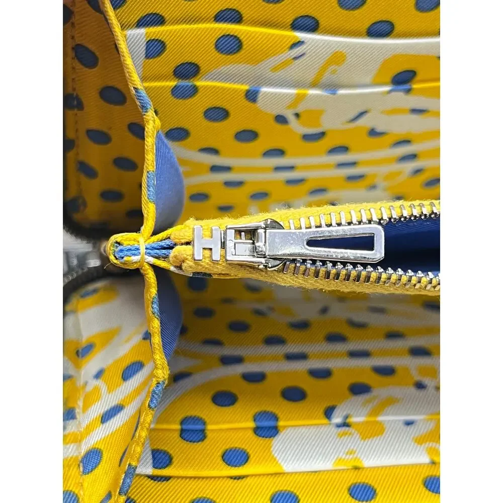 Hermès Blue Epsom Leather Silk In Long Zip Wallet Yellow Interior - Picture 4 of 16